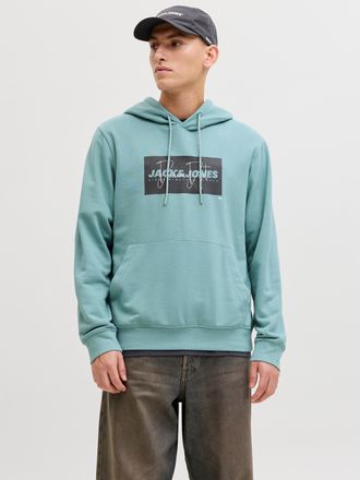 Jack & Jones Kapuzensweatshirt JACK & JONES JJCOLE PRINT SWEAT HOOD UNB, Herren, Gr. XXL, mineral blau, angeraute Sweatware, Obermaterial: 60% Baumwolle, 40% Polye