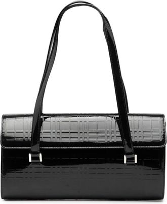 Burberry Borsa a spalla lucida goffrata con motivo House Check 2000-2017 - Nero