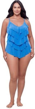 Trimshaper Rachel 5 Tier Ruffle Tankini Swimsuit Top in Blue Grotto at Nordstrom, Size 10