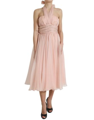 Dolce & Gabbana Womens Halter Neck Aline Dress - Coral