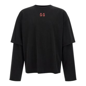 44 Label Group Classic Over Double Long Sleeve T-Shirt - Heren - Tops - Zwart - Maat: M Katoen