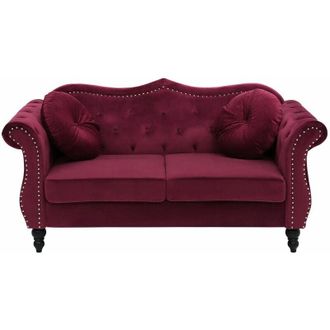 Beliani Divano in Velluto Rosso 2 posti con Cuscini Stile Chesterfield Retr&ograve; Skien