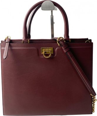 Ferragamo Gancini Bordeaux Leather Shoulder Bag Tote Bag (Pre-Owned)