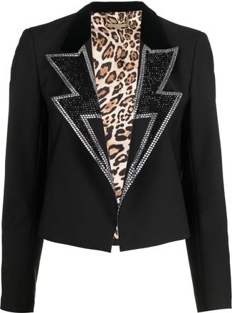 Philipp Plein rhinestone cropped blazer - women - Elastane/Polyester/Viscose - L - Black