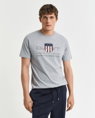 GANT T-Shirt GANT REG ARCHIVE SHIELD SS T-SHIRT, Herren, Gr. 4XL, grau (grau melange), Jersey, Obermaterial: 100% Baumwolle, regular fit h&uuml;ftlang, Rundhals
