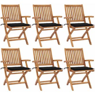 vidaXL Vidaxl - Sillas De Jard&iacute;n Plegables 6 Uds Madera Maciza Teca Con Cojines