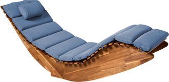Beliani Tumbona De Jard&iacute;n Para Exterior Con Balanc&iacute;n De Madera De Acacia Marr&oacute;n Con Coj&iacute;n De Tela Resistente A Los Rayos Uv E Impermeable Azul Brescia Premium