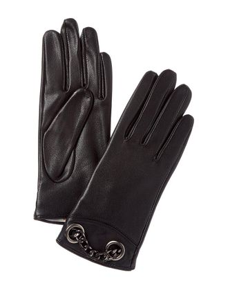 Bruno Magli Chain Cuff Cashmere-Lined Leather Gloves