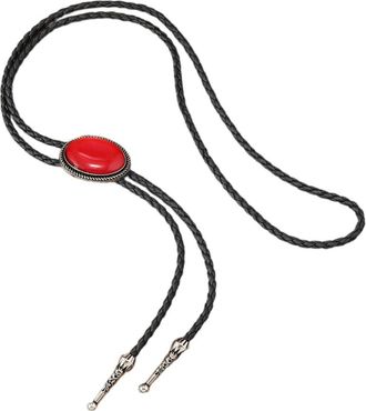 Generic Elegant Bolo Tie with Gemstones Pendant Gemstones Necktie Western Necklace Bolo Tie Western Cowboy Costume, Red, One Size