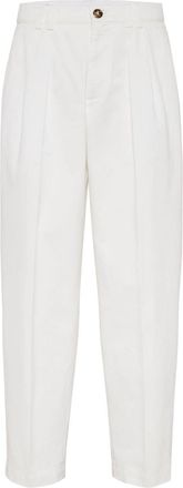 Brunello Cucinelli pleat-detail tapered-leg trousers - men - Cotton - 50 - White