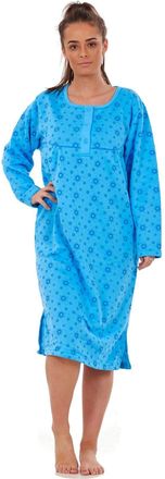 JD Williams New Women Fleece Nightwear Sun Print Long Sleeve Button Thermal Nightie M to 2XL