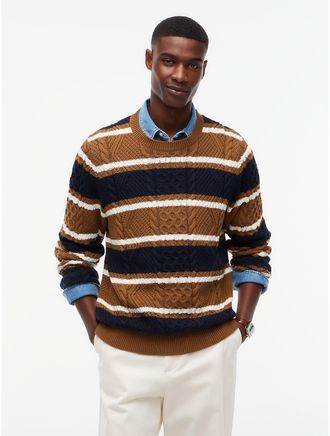 Tommy Hilfiger Mens Cable Knit Striped Crewneck Sweater - Highland Khaki - XXXL