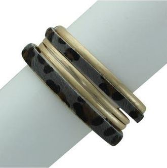 Olivia Welles Faux Fur & Antique Finish Cuff Bracelet in Worn Gold-Grey at Nordstrom Rack