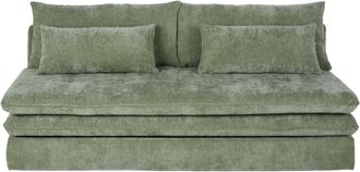 Maisons du monde Sofá cama de 2/3 plazas de tela caqui con arcón, colchón de 31 cm