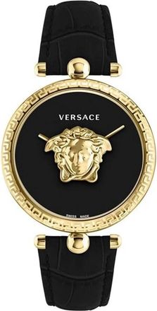 Versace Zwart en Goud Palazzo Horloge - Dames - Horloges - Geel - ONE Size - Accessoires