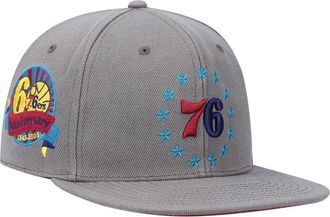 Mitchell & Ness Mens Mitchell & Ness Charcoal Philadelphia 76ers Hardwood Classics 60th Anniversary Carbon Cabernet Fitted Hat at Nordstrom, Size 7 3/8