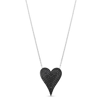SHYMI Large Pav&eacute; Heart Necklace -.925 Sterling Silver, 14k Gold-Plated - Rhodium Plated, Cubic Zirconia Pav&eacute; Detailing, Adjustable Chain