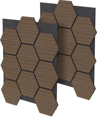 ML Design Ml-design 2x Paneles Ac&uacute;sticos Hexagonales 66,5x81x2cm 1 M&sup2; Mdf Tratamiento De Insonorizaci&oacute;n Marr&oacute;n Aislamiento F&oacute;nico De Pared Puerta Techo Absorben
