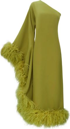 Taller Marmo Abito lungo Baler monospalla con finitura in piume - Verde