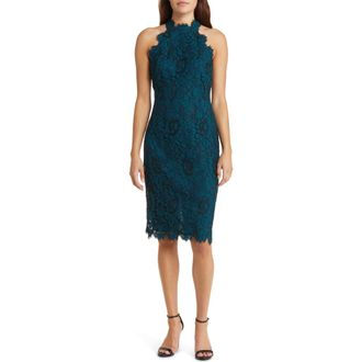 Eliza J Mock Neck Lace Sheath Dress in Teal at Nordstrom Rack, Size 12