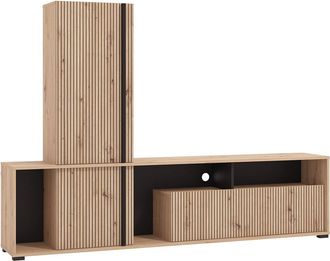 Vente-Unique Mueble TV con 3 puertas y 3 estantes - Natural claro y negro - BELUTZY