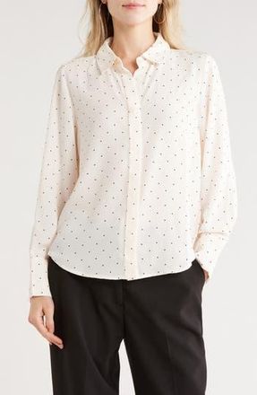 French Connection Polka Dot Button-Up Shirt in Cream W/Black Polka Dot at Nordstrom Rack, Size X-Large