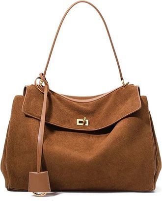 Generic Compatible For Suede Leather Tote Bag Frosted Cowhide Large Capacity Shoulder(G)