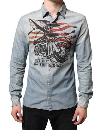 John Galliano Printed Cotton Long Sleeves Mens Shirt