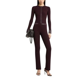 Courr&egrave;ges C&aacute;rdigan de punto acanalado con ribete de vinilo - Jumpsuits & Playsuits - Mujer - Marr&oacute;n - M