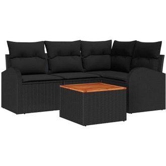 vidaXL Conjunto De Sof&aacute; De Jard&iacute;n 5 Pcs Negro