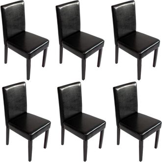 Hhg nunca usado] Lote de 6 sillas de comedor Silla de cocina Littau, polipiel, negra, patas oscuras
