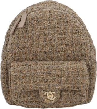 Chanel Pre-owned Wool Boucl&eacute; Quilted Rugzak - Dames - Vintage Rugzakken - Bruin - ONE Size - Wol - Vintage