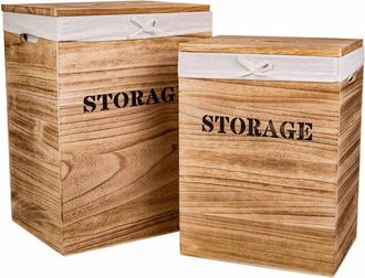 Wanderlust Deco Cestos Ropa De Madera Set 2 Pzas 40x30x54-34x26x47