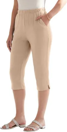 Roaman's Plus Size Soft Knit Relaxed Pull On Capri Pant in New Khaki at Nordstrom, Size Small