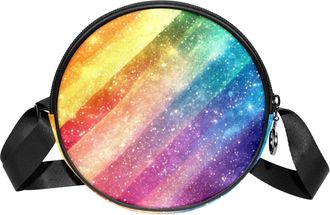 Generic Circle Crossbody Bag for Women, Colored Rainbow Small Sling Bag Daypack with Zipper Adjustable Shoulder Straps Casual Ladies Girls Round Purse