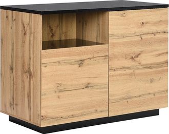 Vente-Unique Isla de cocina con 2 puertas y 1 estante de MDF - Natural y negro - CORELINA