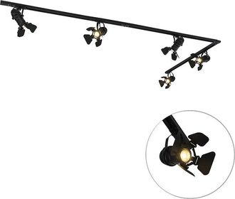 QAZQA Moderno Sistema de riel con 5 focos negros - Movie Aluminio /Acero /Plástico Alargada Adecuado para led Max. 5 x 50 Watt - Qazqa