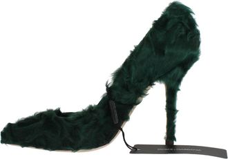 Dolce & Gabbana Womens Green Xiangao Lamb Fur Leather Pumps
