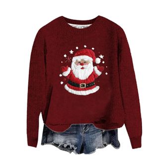 Generic Christmas Jumper 2025 Womens Xmas Jumper Santa Claus Winter Casual Moose Lightweight Snowflake Warm Fairisle Fine Knit Long Sleeve Curve Hem Sweaters 