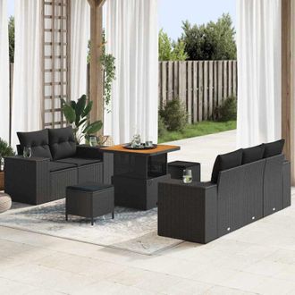 vidaXL Conjunto De Sof&aacute; De Jard&iacute;n 8 Pcs Negro Rat&aacute;n Sint&eacute;tico Vidaxl