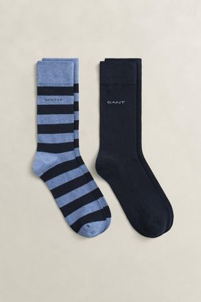 GANT Men 2-Pack Barstripe & Solid Socks (43-45) DENIM BLUE MELANGE