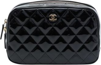 Chanel Pre-owned Quilted Pouch - Dames - Vintage Clutch - Zwart - ONE Size - Leer - Vintage