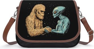 Generic Bigfoot Aliens Friendship Small Womens Crossbody Bags Shoulder Handbag with Adjustable Strap for Travel