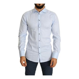 Dolce & Gabbana Overhemden, Heren, Blauw, L, Katoen, Lichtblauw Katoenen Overhemd