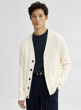 Lindbergh Mens Ribbed V-neck Cardigan Sweater