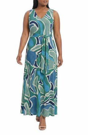 London Times Sleeveless Asymmetric Maxi Dress in Green/Blue at Nordstrom Rack, Size 14W