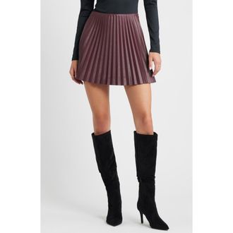 Open Edit Pleated Faux Leather Miniskirt in Burgundy Fudge at Nordstrom Rack, Size X-Small