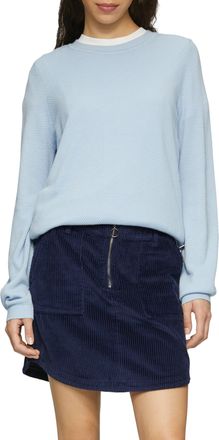 QS by s.Oliver Rundhalspullover QS, Damen, Gr. XXL (44), blau, Strick, Obermaterial: 60% Viskose, 40% Baumwolle, unifarben, regular fit taillenbedeckt, Rundhals, Rip