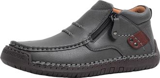 Generic Mens Handmade Leather Driving Boots - Premium Slip-On Outdoor Casual Shoes with Arch Support, Waterproof & Breathable(Grey,12-12.5)