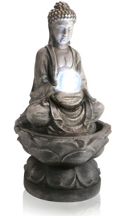 PRIMROSE Buddha Crystal Ball Fountain Cascade Water Feature LED Lights 66cm in Grey